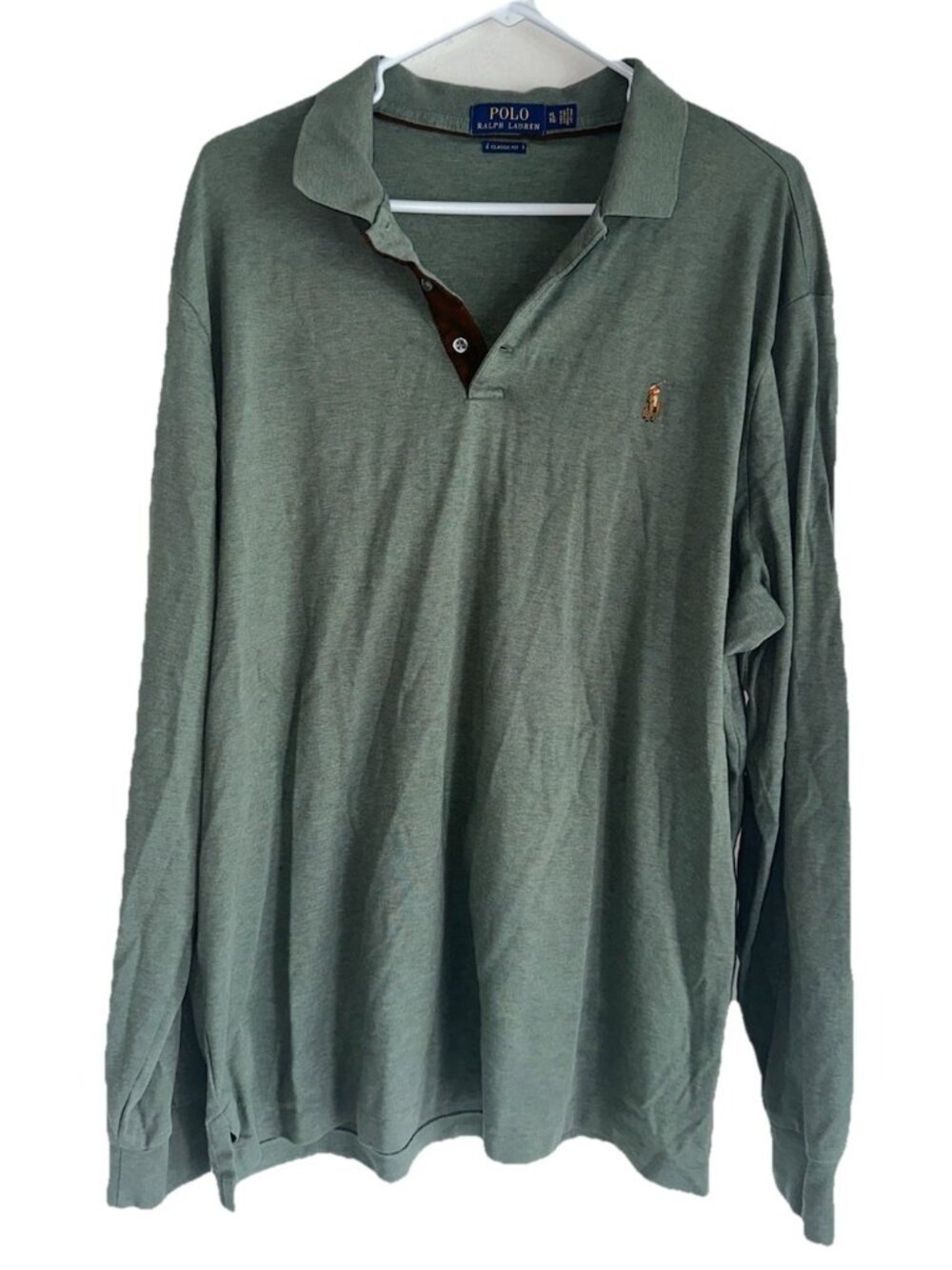 Polo Ralph Lauren Classic Fit Long Sleeve Polo Shirt Green Polo Pony Logo XL